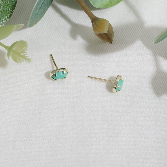 Kendra Scott Emilie Gold Light Blue Magnesite Stud Earrings - Picture 3 of 3